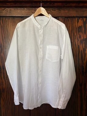 Muji White Band-Collar Linen Shirt